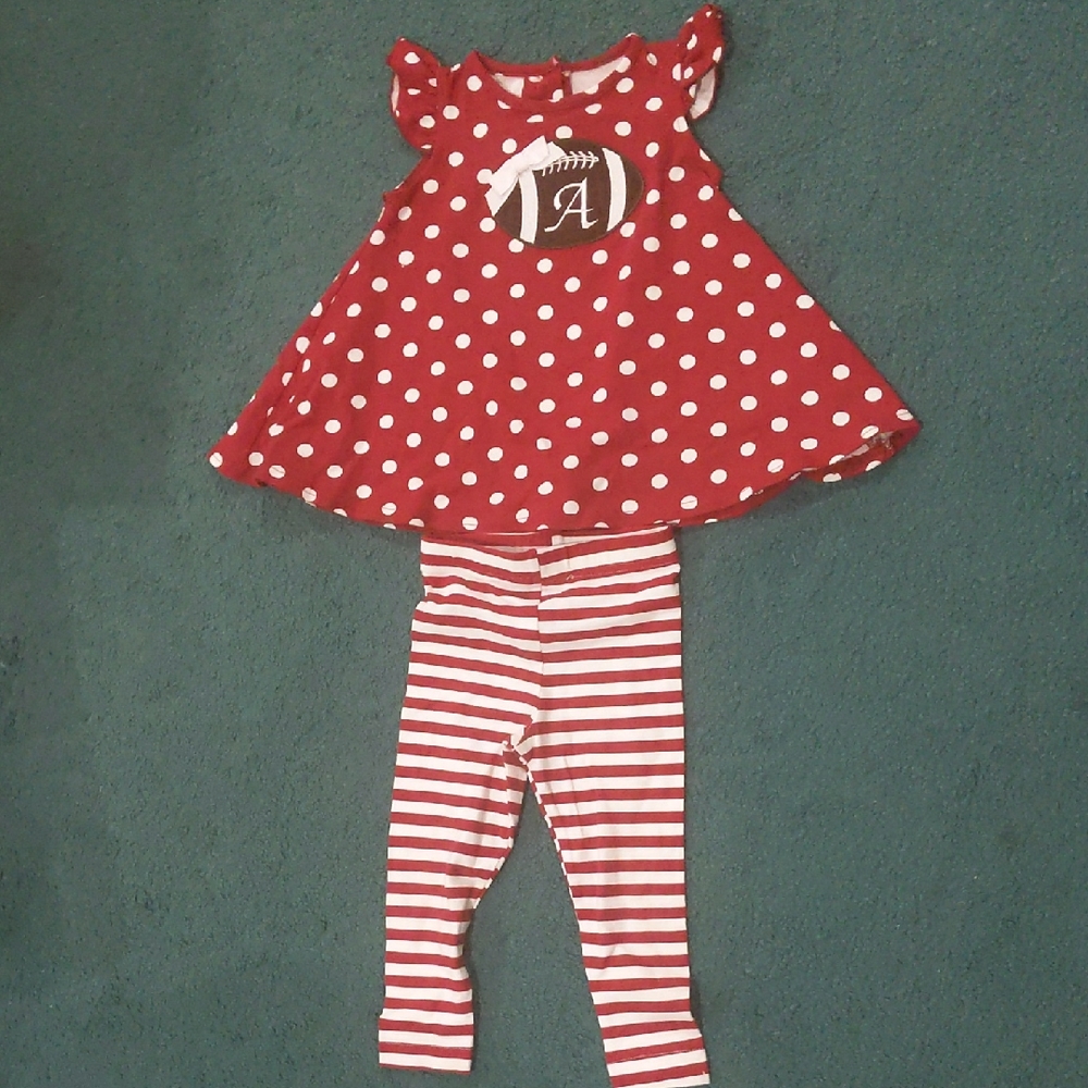 Ricrac And Ruffles Red Polka Dot Girl Tunic Set with Striped Leggings